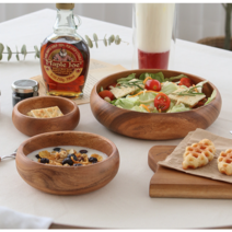 프리미엄 홈카페 다용도 원형 접시 플레이트 아카시아 통원목 우드 볼 5종, 중