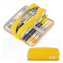 시크벤 팬시 펼쳐지는 대용량 패브릭 마카롱 필통 학생 직장인 추천, 옐로우