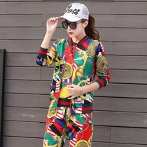 여성 명품스타일 트레이닝복 3D 디자인 슬림핏 컬러 패턴 상하의 쓰리피스 세트