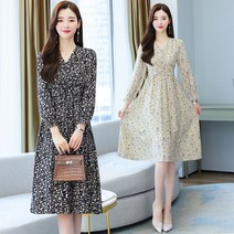 SURBORT 가을 올봄 플라워 원피스 여 부드럽고 여유로운 허리 여밈 작은 미디 스커트입니다