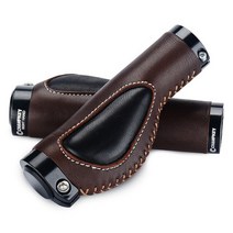자전거 핸들 그립 핸들 바 알루미늄 합금 잠금 링 가죽 산악 고기 공 충격 흡수기, 01 Brown black