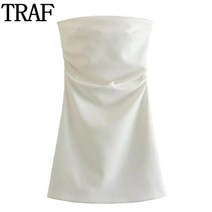 통통녀원피스 44사이즈 상견례 옷차림 여성용 오프 숄더 바디콘 드레스 여름 끈이 없는 짧은 백리스 미니 플리츠 파티