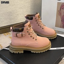 (쇼트 부츠)소가죽 러버 부츠 가을 통굽 워커 스트랩 하이탑 패션부츠 코디