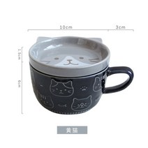 일본 세라믹 만화 고양이 머그 컵 귀여운 아침 식사 머그 우유 머그 크리 에이 티브 커피 머그 뚜껑 커플 컵 filiżanka porcelanowa, a, 301-400ml