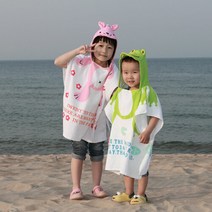 동물 후드 판초 타올 여름 비치타올 가운 수건, 핑크