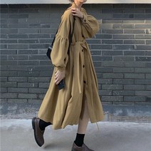 퍼프롱원피스 가을 뉴 버전 허리보정 슬림핏 캐쥬얼 빅사이즈 키커 보이는 버튼 코트 여성 3628629151