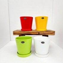 꽃나무팜 알록달록한 세라믹화분 유광 화분받침세트, 흰색
