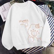 TUTU FEEL 곰돌이 프린팅 특양면 여성 맨투맨 긴팔 티셔츠 빅사이즈