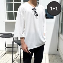 올멋 1+1 2장가격 블럭 엠보 오버핏 7부 티셔츠