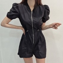 쿨링 벌룬 퍼프 밴딩 셔링 반팔 점프수트