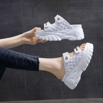 통굽 슬리퍼 통굽 키높이 투스트랩 슬리퍼 퀼팅 굽8CM
