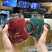 컬러 도자기텀블러 뚜껑 손잡이 세라믹 텀블러 커플템 기념 선물 470ml, 그레이 470ml