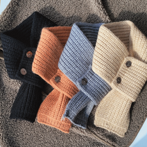 [국내제작] 핸드메이드 울 단추 니트 머플러 뜨개질 커플 목도리 (5color)