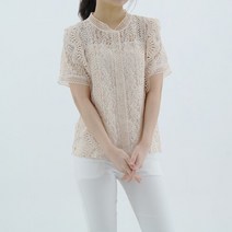 반팔 레이스 펀칭 프릴 여름 블라우스