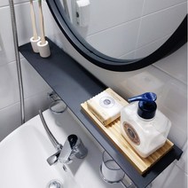 제이에스맘 무타공 욕실 화장실 일자형 선반 40cm, 블랙
