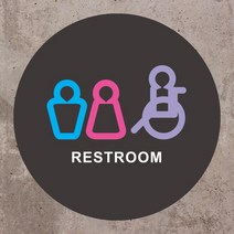 RESTROOM 표지판 원형 스티커 OR 포맥스