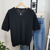 상상그이상 여성용 부들부들 캐시미어 기본 브이넥 반팔 니트
