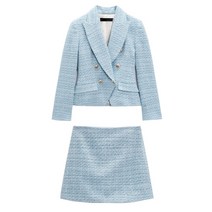스카이블루 금버튼 치마 ZARA 자라 여성 투피스 세트