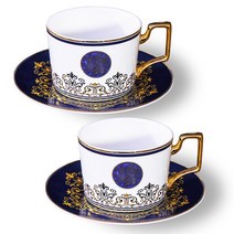 Aopet 영국식 홈카페 커피잔 2인조 세트, C001 블루_엔틱, 2개