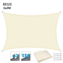 어닝 천막 고정 전동 접이식 테라스 수동 컨테이너 전원주택 차양막 직사각형 sun shade sail uv block 방수 폴리에스터 캐노피 for 정원 뒤뜰 잔디 야외 활동, 3x2m 베이지