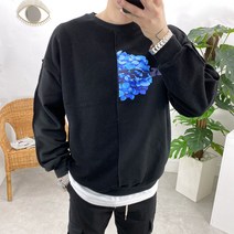 모룸 플라워 프린팅 반전 배색 오버핏맨투맨 3컬러 맨투맨