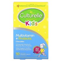 Culturelle 컬처렐 키즈 츄어블 프로바이오틱스 멀티 종합 비타민 유산균 프룻 펀치 Kids Probiotics 50정, 1팩