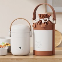 휴대용 원형도시락통 재수생 공시생 스텐 도시락, 화이트 더블 레이어 + 휴대용 보온 가방