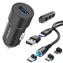 1+1 18QC3.0 차량용 퀵차지 시거잭 USB 고속 충전기 + 1006IN1 마그네틱 USB케이블 1.8m 포함, 상세페이지 참조