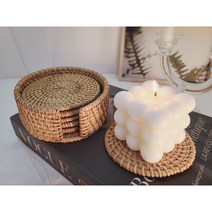 라탄코스터 라탄받침 향초꽂이 양초접시 캔들요이땅, 셋트(6pcs+홀더)