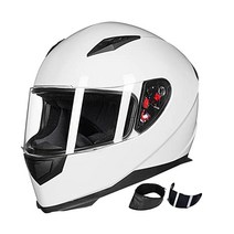 ILM 풀페이스 오토바이 스트리트 바이크 헬멧과 탈부착 가능한 겨울 목 스카프 + 바이저 DOT 모델 2개-JK313 (M 매트 블랙), Large, White