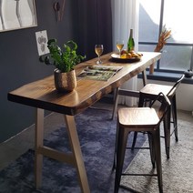 우드인미 소나무 통원목 에코 홈바테이블 1800_엔틱 원목테이블 홈바식탁 원목식탁 바테이블, 샴페인골드