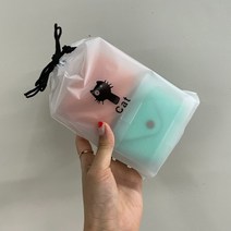 고양이 반투명 EVA 비닐 복주머니 파우치 미니