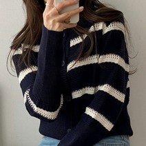 키메라제이 엘레강스 라운드 배색 단가라 니트 가디건 3color