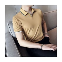 여름 스타일 남성 캐주얼 슬림 맞는 짧은 소매 단색 셔츠 영국 옷깃 컬러 블루 티셔츠 S~4XL