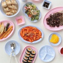 파스텔 마블 멜라민 분식 그릇 17종 2color 식기 컵, 찬사라4반_핑크