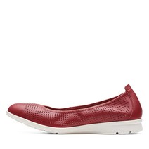 Clarks 여성용 Jenette Ease 발레 플랫 레드 가죽 9 Wide 211253, 단일사이즈