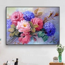 모란꽃과 수국 큐빅 보석십자수 우리집 부자되는 비즈 그림 풍수 목단화 다이아몬드 페인팅, 60x45cm, 1개