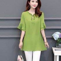 여성 여름 빅사이즈 쉬폰 블라우스 데일리룩 15