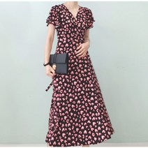 안클로젯 ﻿﻿﻿하트 레오파드 스판 저지 셔링반팔 맥시롱 랩원피스
