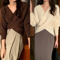 브이넥 슬림 사선 랩 꼬임 스타일 슬림핏 니트
