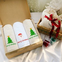 리빙유진 크리스마스선물 수건 170g 고중량 자수타올 세트, 크리스마스 선물세트1, 트리2장+산타1장