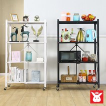 토토 원터치 폴딩 철제선반 펜트리 접이식 이동형 정리대, 3단, 블랙