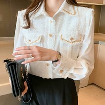 하객룩블라우스 골드체인카라 화이트 페미닌 30대 블라우스 셔츠