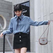 제이앤티 리본타이 데님 긴팔 셔츠