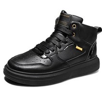 따봉오빠 4cm 남성 하이탑 유광 패치 스포츠 캐주얼 운동화 블랙(DB327)