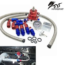 게이지 측정기 공기압 범용 조정 가능한 연료 압력 조절기 오일 160psi 게이지 AN6 키트 피팅 엔드 다채로, 01 red silver