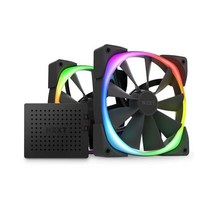 NZXT AER RGB 2-120mm - HF-2812C-TB 고급 조명 사용자 지정 윙렛 팁 유체 다이내믹 베어링 LED PWM 팬 트리플 팬(조명 컨트롤러 포함) 블랙, Black_140mm | Double | Fan