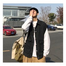 2컬러 아우터 조끼 남자청 힙한룩 오버핏 남성청 1P 남자 봄가을 자켓 쪼끼 데님