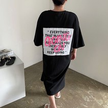 [비비애르] 백패치 코튼 라운드 롱 원피스 네온 형광 레터링 트임 데일리ops 빅사이즈