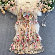 라운드넥 긴소매 플로럴 꽃무늬 원피스 봄 여름 휴가 비치 바캉스 해변 여자 여성 심플 캐주얼 빈티지 GH42-394